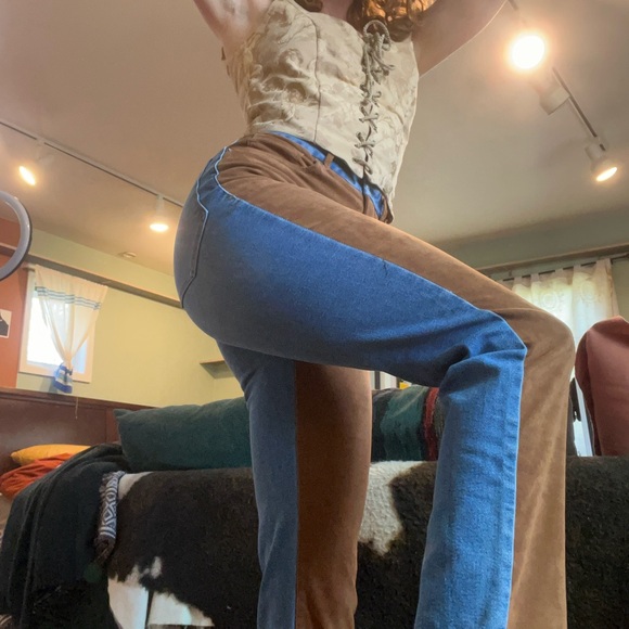 Good American Icon Suede Mixing Jeans 26-29W 30L Cowboy Country Rodeo Vibes - Picture 10 of 14